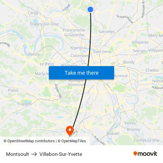 Montsoult to Villebon-Sur-Yvette map