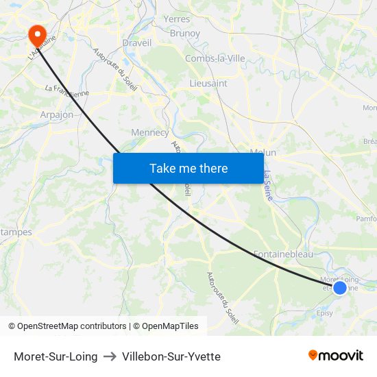 Moret-Sur-Loing to Villebon-Sur-Yvette map