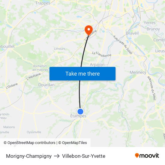 Morigny-Champigny to Villebon-Sur-Yvette map