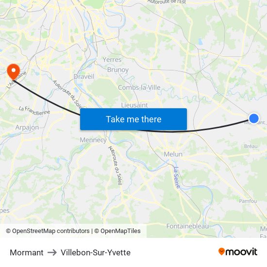 Mormant to Villebon-Sur-Yvette map