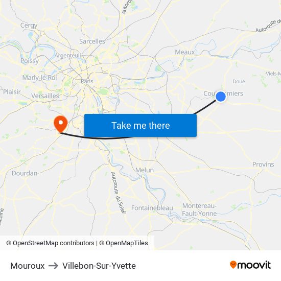 Mouroux to Villebon-Sur-Yvette map