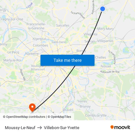 Moussy-Le-Neuf to Villebon-Sur-Yvette map