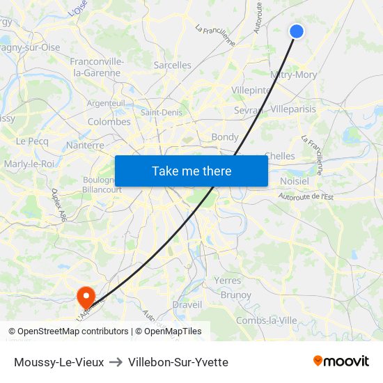 Moussy-Le-Vieux to Villebon-Sur-Yvette map