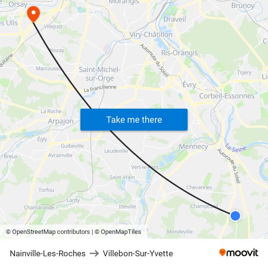 Nainville-Les-Roches to Villebon-Sur-Yvette map