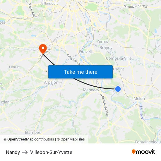 Nandy to Villebon-Sur-Yvette map