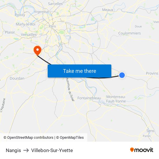 Nangis to Villebon-Sur-Yvette map