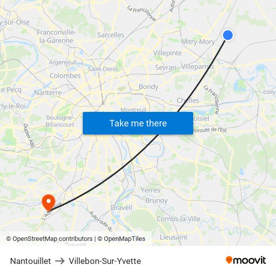 Nantouillet to Villebon-Sur-Yvette map