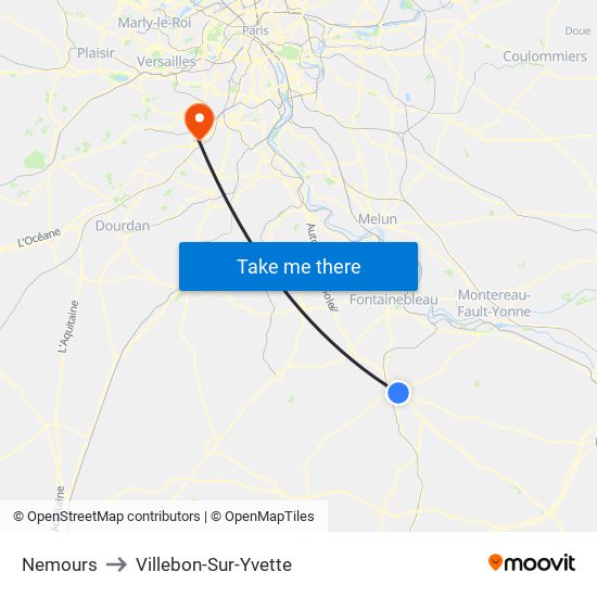 Nemours to Villebon-Sur-Yvette map