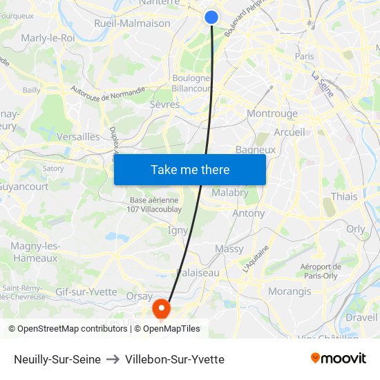 Neuilly-Sur-Seine to Villebon-Sur-Yvette map