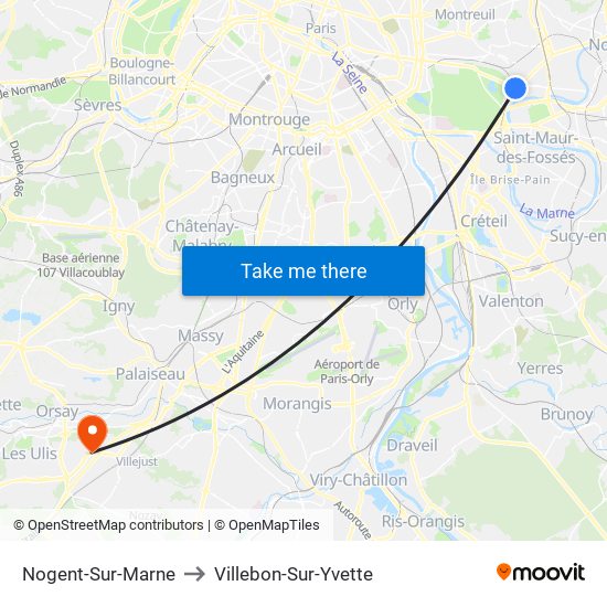 Nogent-Sur-Marne to Villebon-Sur-Yvette map
