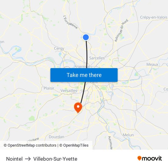 Nointel to Villebon-Sur-Yvette map
