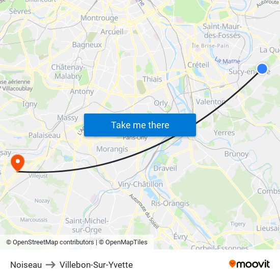 Noiseau to Villebon-Sur-Yvette map