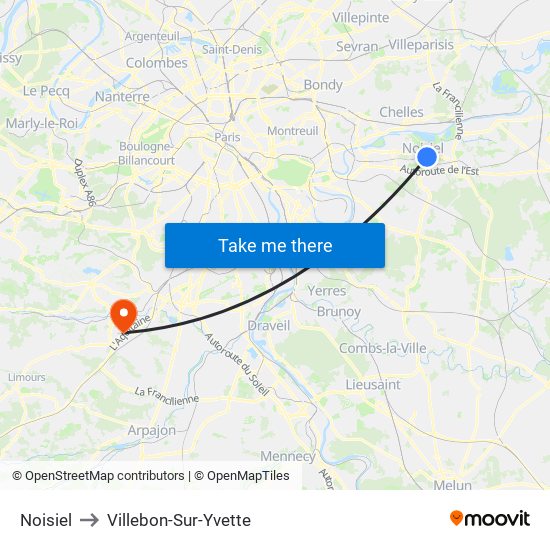Noisiel to Villebon-Sur-Yvette map