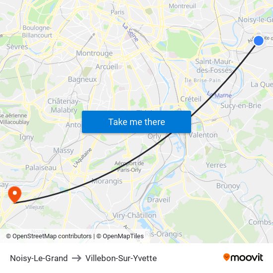 Noisy-Le-Grand to Villebon-Sur-Yvette map