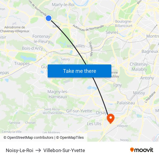 Noisy-Le-Roi to Villebon-Sur-Yvette map
