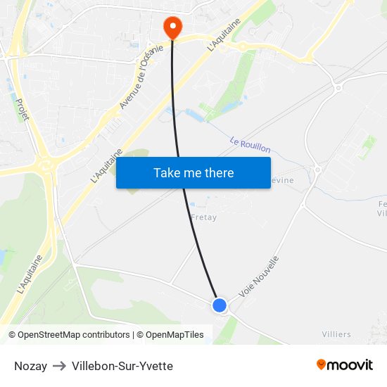 Nozay to Villebon-Sur-Yvette map