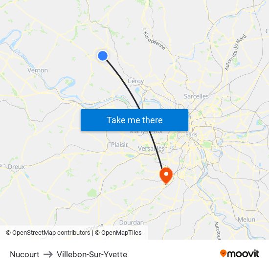 Nucourt to Villebon-Sur-Yvette map