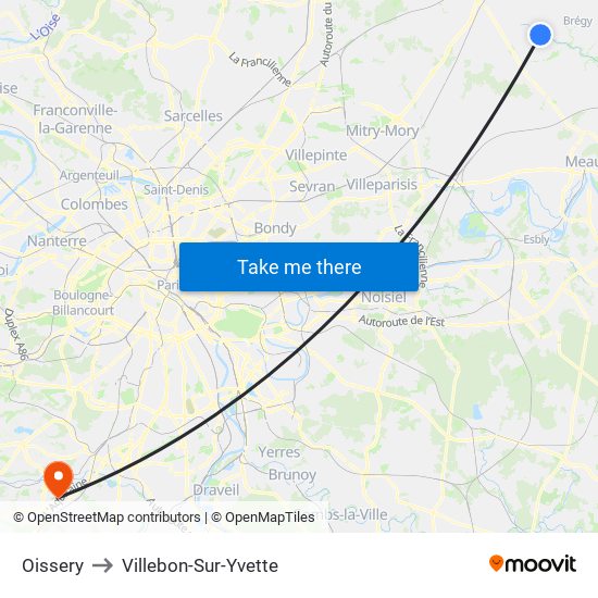 Oissery to Villebon-Sur-Yvette map