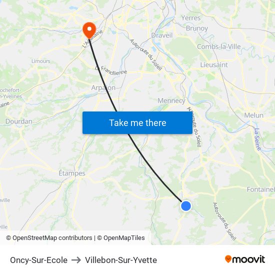 Oncy-Sur-Ecole to Villebon-Sur-Yvette map