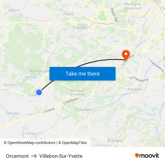 Orcemont to Villebon-Sur-Yvette map
