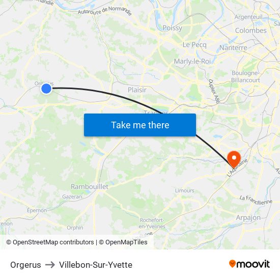 Orgerus to Villebon-Sur-Yvette map