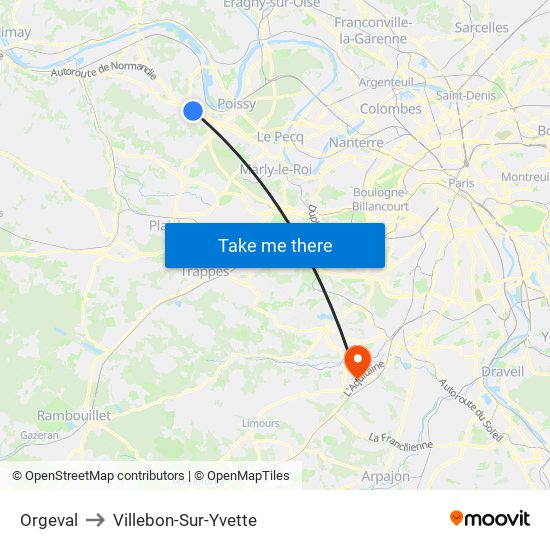 Orgeval to Villebon-Sur-Yvette map
