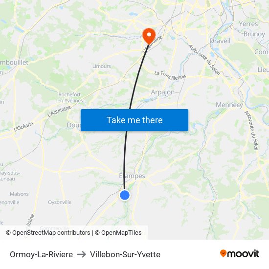Ormoy-La-Riviere to Villebon-Sur-Yvette map