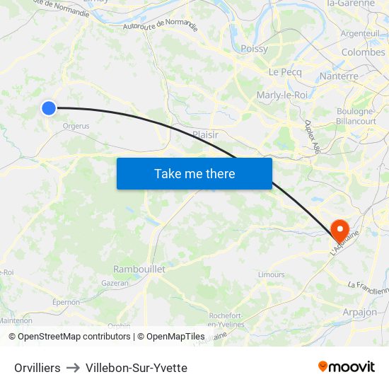 Orvilliers to Villebon-Sur-Yvette map