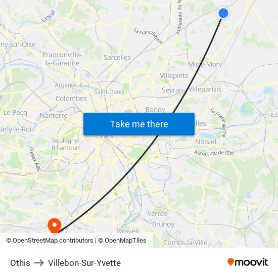 Othis to Villebon-Sur-Yvette map