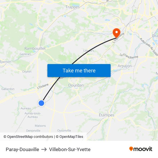 Paray-Douaville to Villebon-Sur-Yvette map