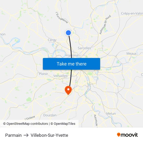 Parmain to Villebon-Sur-Yvette map