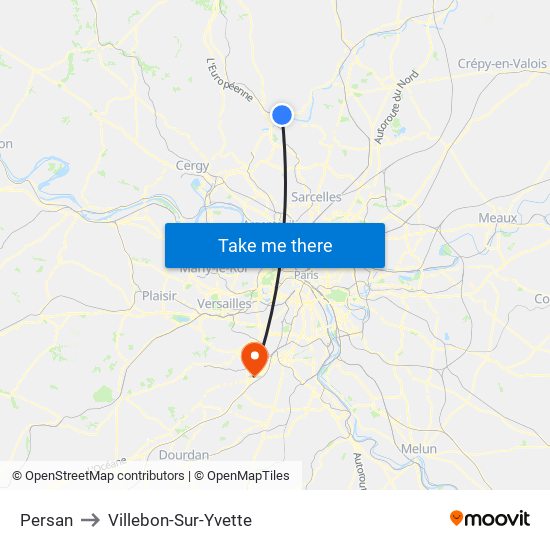 Persan to Villebon-Sur-Yvette map