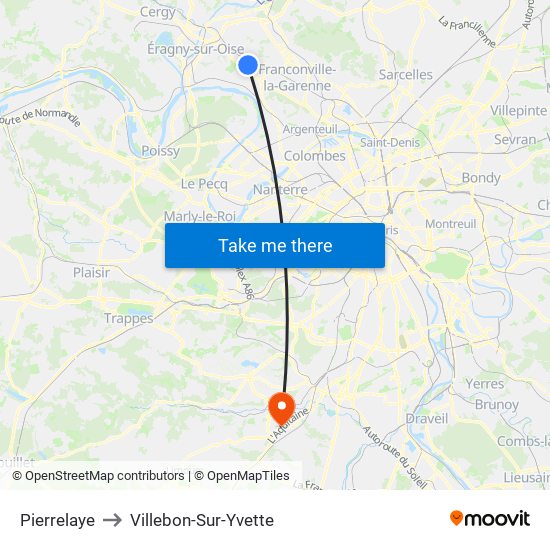 Pierrelaye to Villebon-Sur-Yvette map