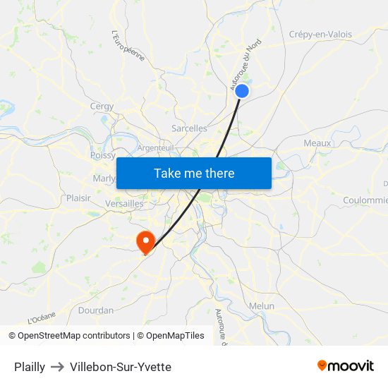Plailly to Villebon-Sur-Yvette map