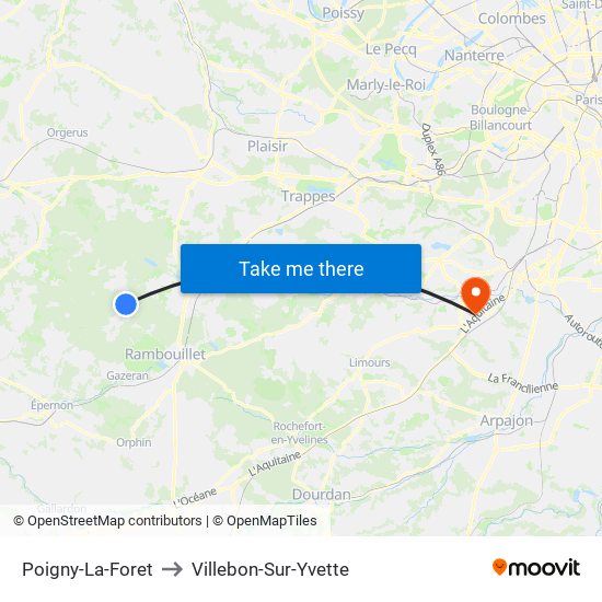 Poigny-La-Foret to Villebon-Sur-Yvette map
