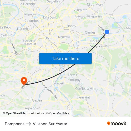 Pomponne to Villebon-Sur-Yvette map