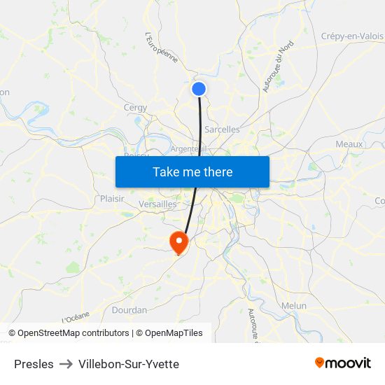 Presles to Villebon-Sur-Yvette map