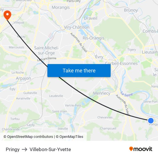 Pringy to Villebon-Sur-Yvette map