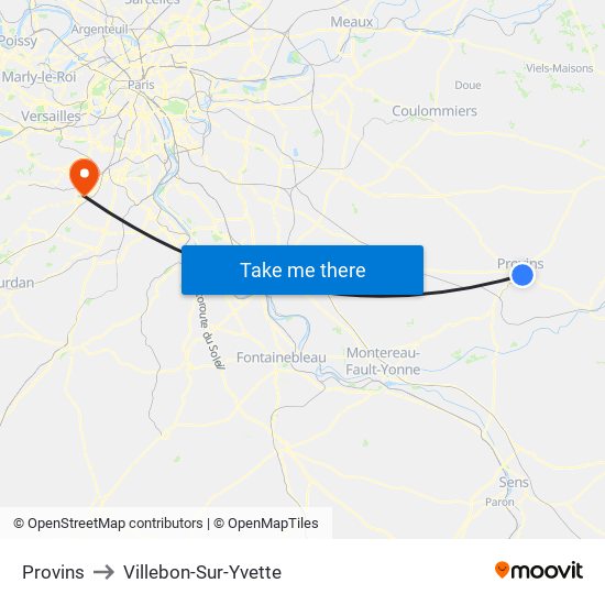 Provins to Villebon-Sur-Yvette map