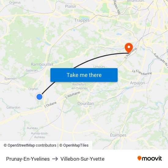 Prunay-En-Yvelines to Villebon-Sur-Yvette map