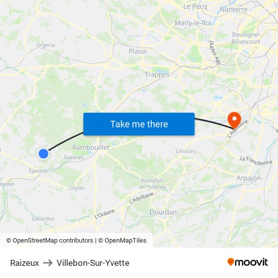 Raizeux to Villebon-Sur-Yvette map