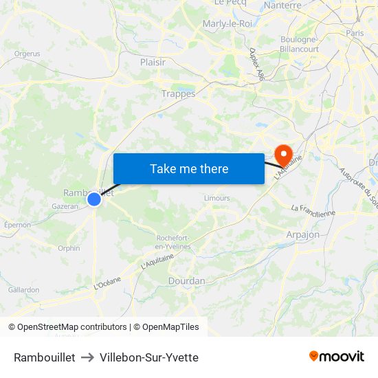 Rambouillet to Villebon-Sur-Yvette map