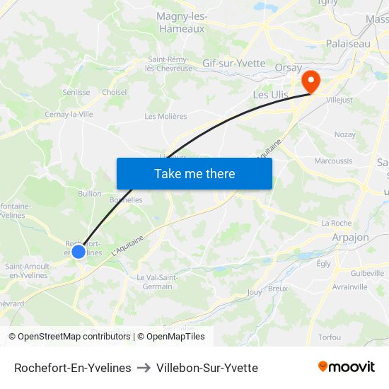 Rochefort-En-Yvelines to Villebon-Sur-Yvette map