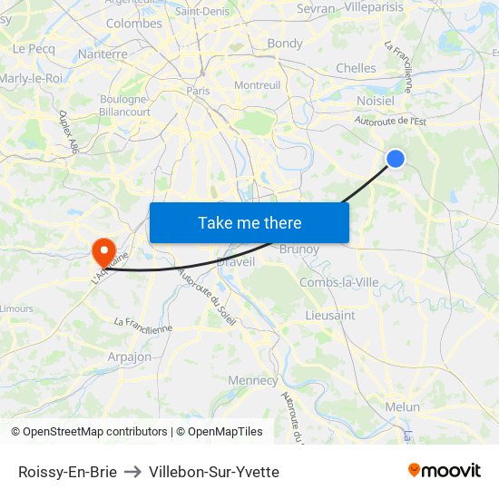 Roissy-En-Brie to Villebon-Sur-Yvette map