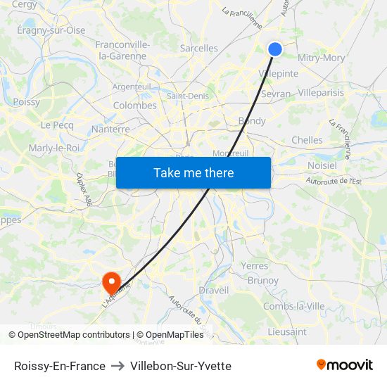 Roissy-En-France to Villebon-Sur-Yvette map