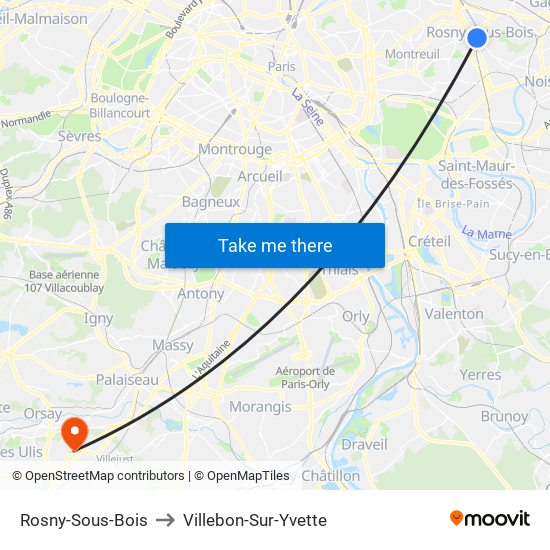 Rosny-Sous-Bois to Villebon-Sur-Yvette map