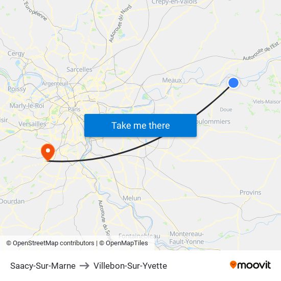 Saacy-Sur-Marne to Villebon-Sur-Yvette map