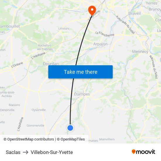 Saclas to Villebon-Sur-Yvette map