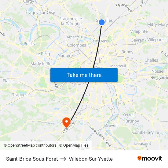 Saint-Brice-Sous-Foret to Villebon-Sur-Yvette map