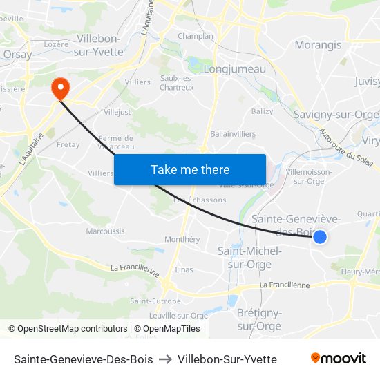 Sainte-Genevieve-Des-Bois to Villebon-Sur-Yvette map